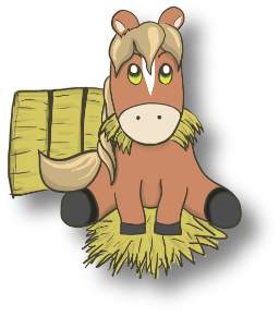 illustration d'un poney qui mange de la paille pour signifier l'activité nourrir les chevaux